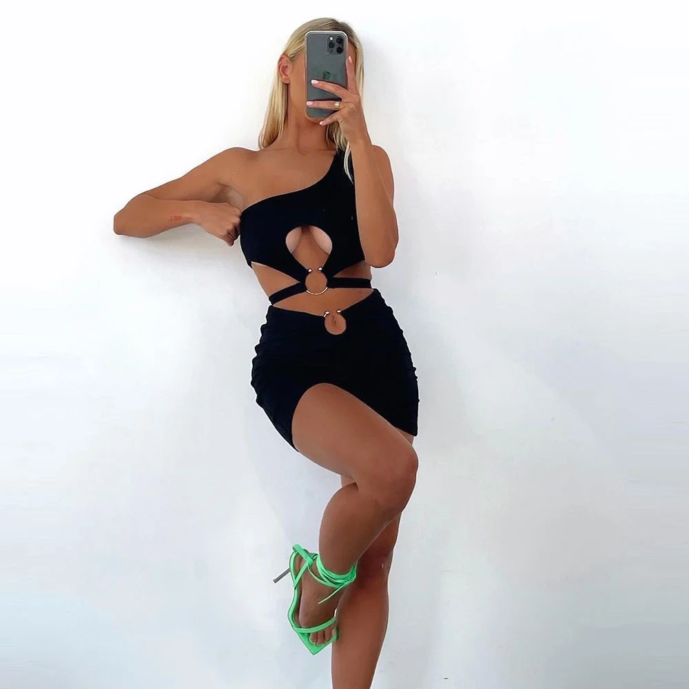

Zoctuo Women Sexy Y2K Clothes 2 Piece One Shoulder Sleeveless Backless Crop Top High Waist Bodycon Mini Skirt Matching Set Club