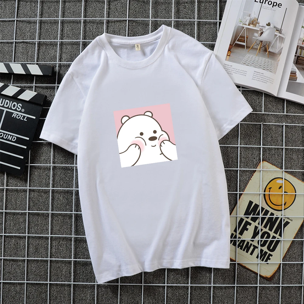 Футболка с принтом медведя для мужчин и женщин хлопковая тенниска коротким
