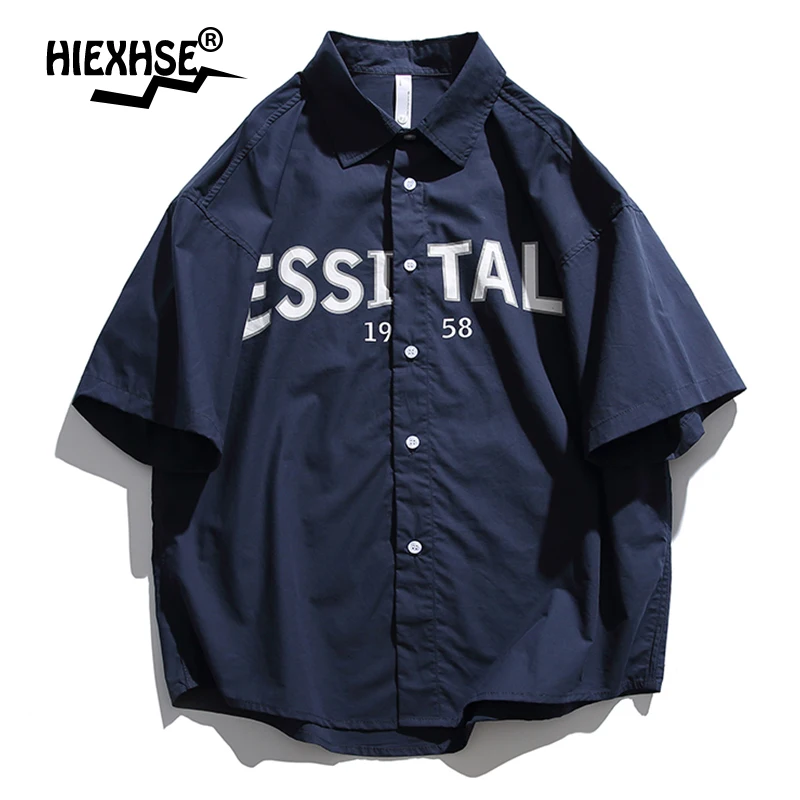 

рубshirt Men 2022 New Half Sleeves Shirt Letter Print Simple Style Summer Men Casual Top Workwear Shirts For Men рубашка мужская