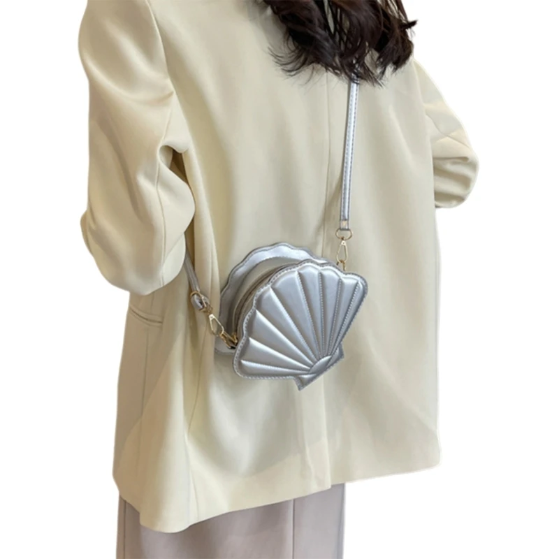 Женская сумка из ракушек искусственной кожи через плечо однотонная E74B