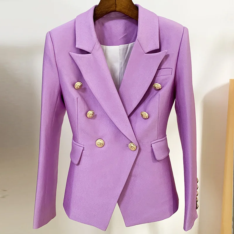 

Lilac Purple Blazer Women 2022 New Female Jacket Coat Double-breasted Metal Lion Buckle Slim Bead Work Suit Blazers High Quality