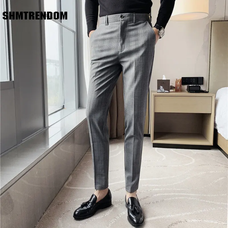 

2023 Brand Clothing Men's Spring Slim Fit Leisure Pure Cotton Business Suit Pants/Male Plaid Pencil Pantsfashion Trousers 28-38