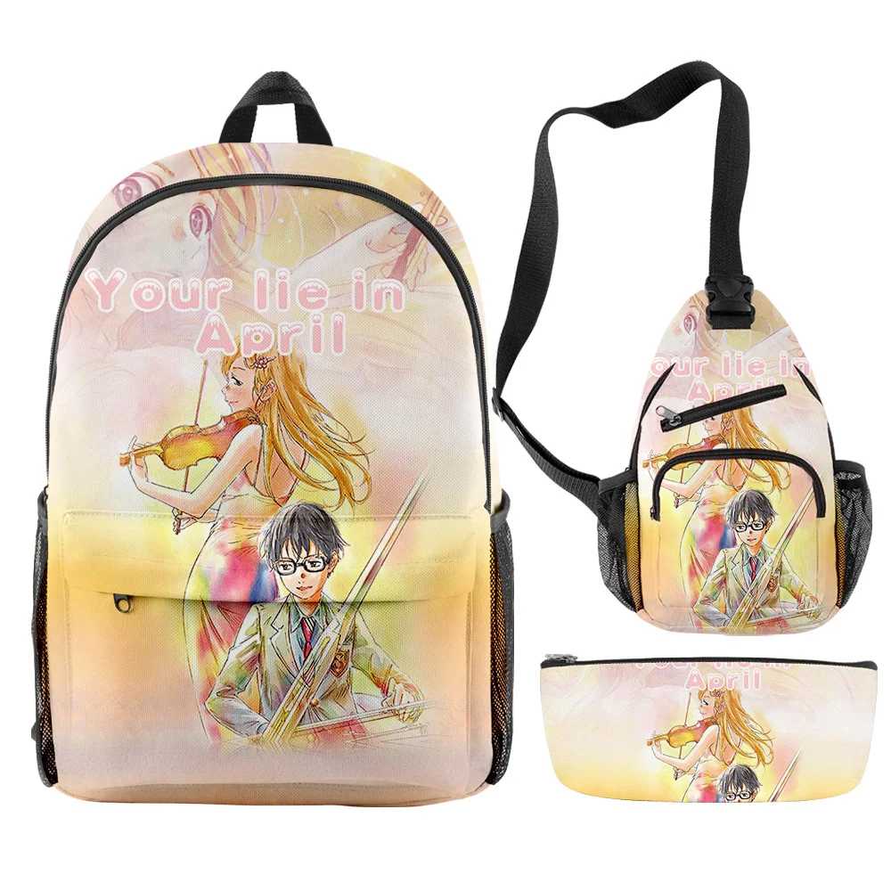 

Popular Your lie in April Anime 3pcs/Set Backpack 3D Print School Student Bookbag Anime Laptop Daypack Chest Bag Pencil Case