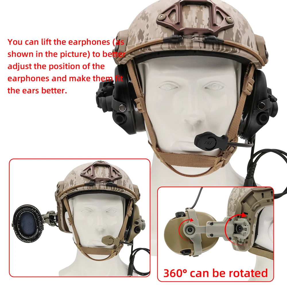 TCLHEADSET Tactical headset with ARC rail adapter Solding headset anti-noise air gun hunting shooting earmuff with Kenwood 2-pin