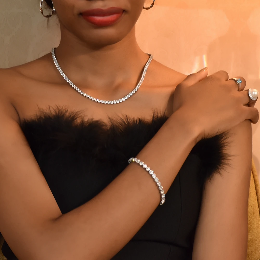 

SDA Hiphop 4mm 5mm Width Stainelss Steel Tennis Chain With 5A Zircon Inlaid Shiny Fashion Accessories