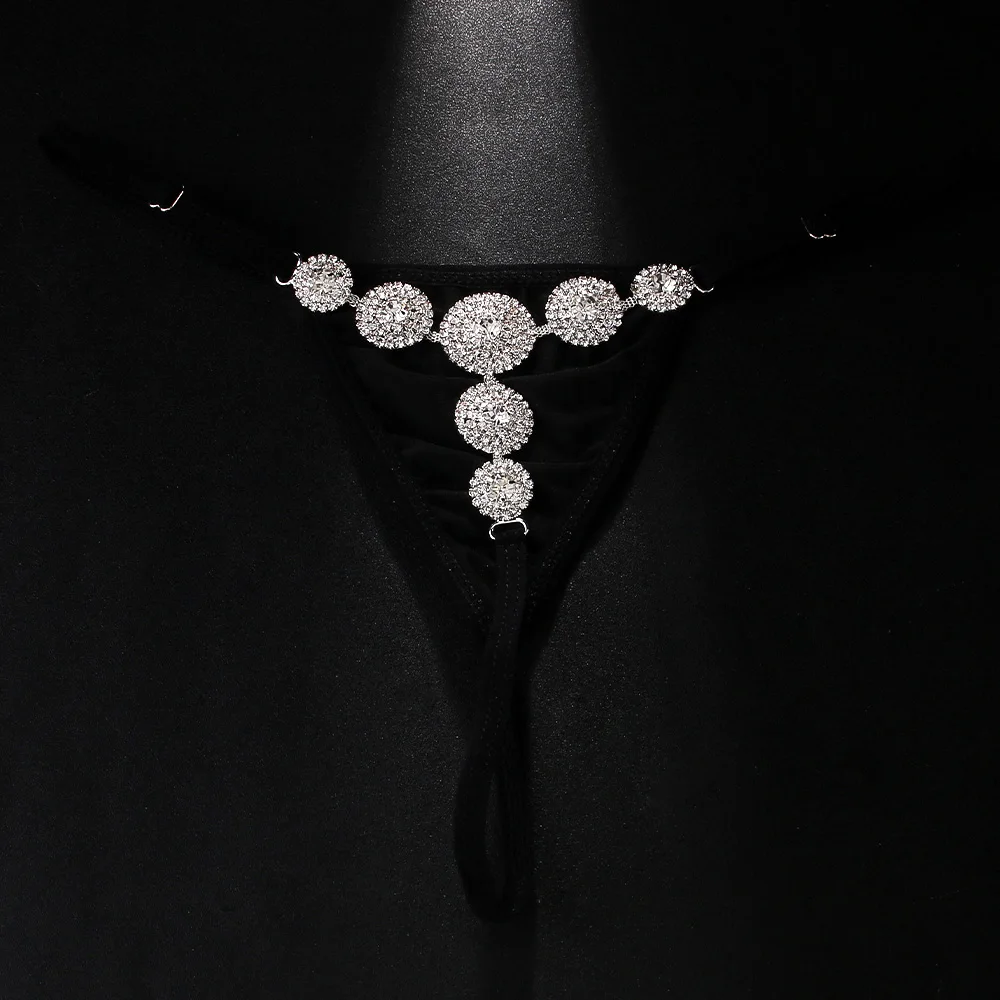 Stonefans с низкой талией Rouns Shape Rhinestone Choth стринги для женщин сексуальные черные