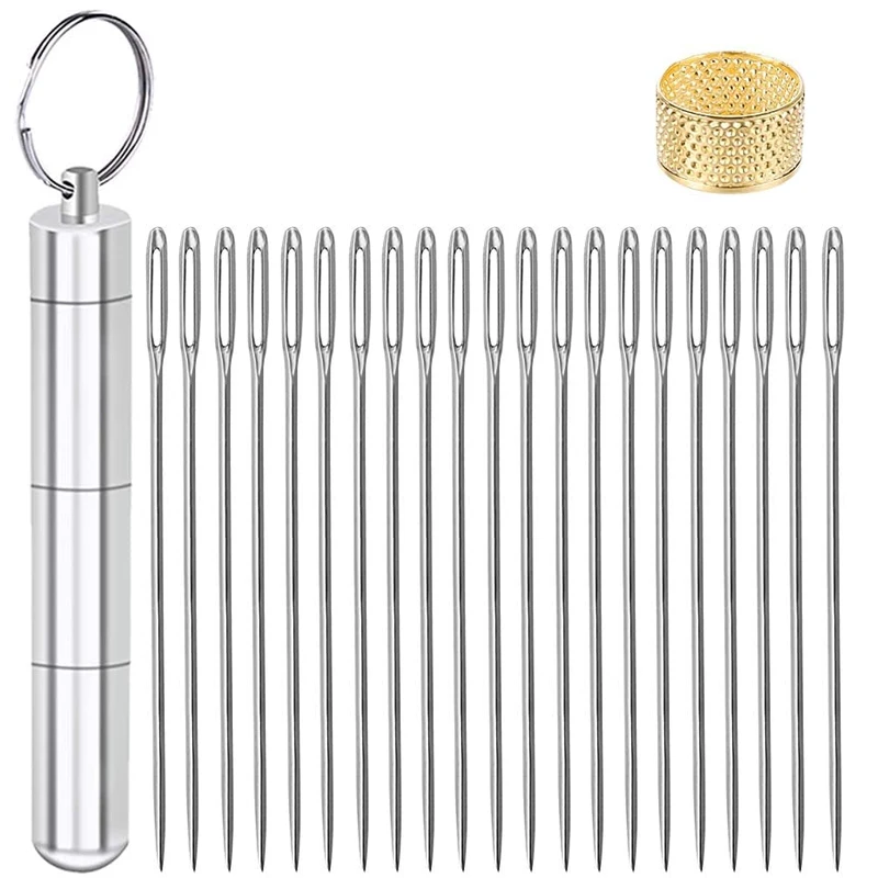 

LMDZ 21PCS 2.36 inch/6 cm Large Eye Sewing Needles With Golden Thimble And Metal ​Storage Tube Sewing Tool Accessories Set