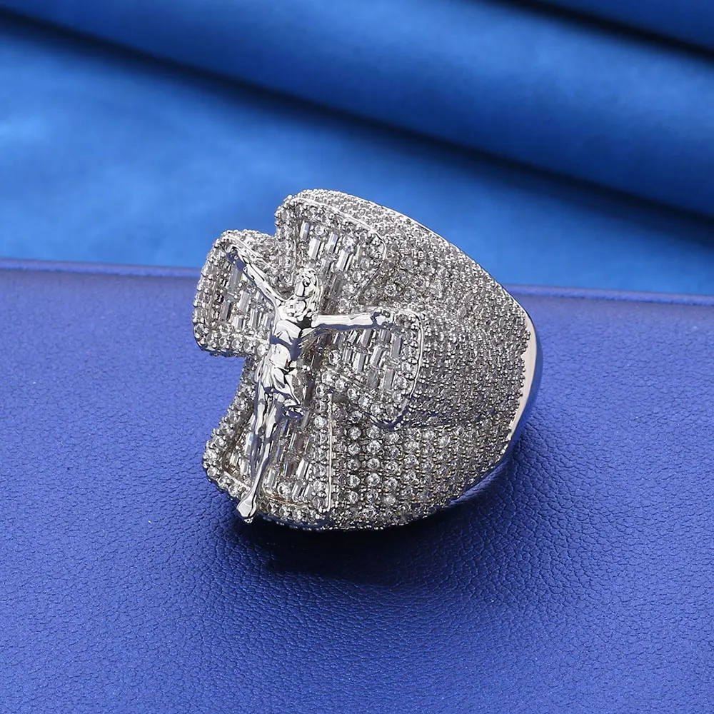 Религиозное блестящее модное ослепительное кольцо с крестом в стиле хип-хоп