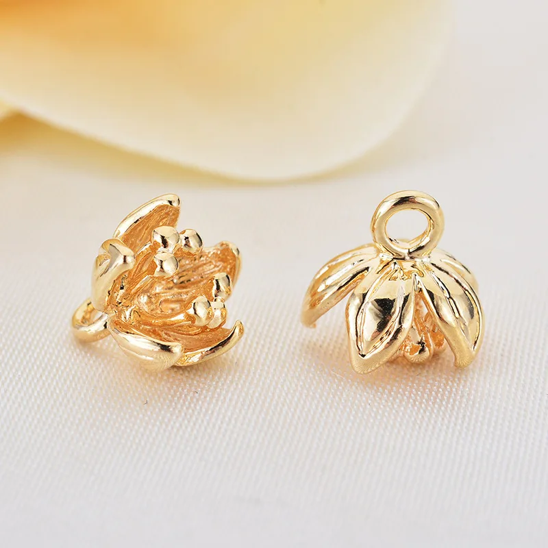 

8MM Color Retention Real Gold Plated Copper Flower Bracelet Pendants Charms DIY Jewelry Making Findings Accessories