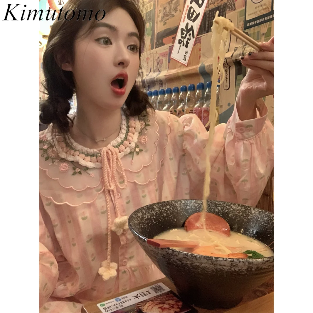 Kimutomo розовое платье с вышивкой для тяжелой промышленности женщин сетчатый