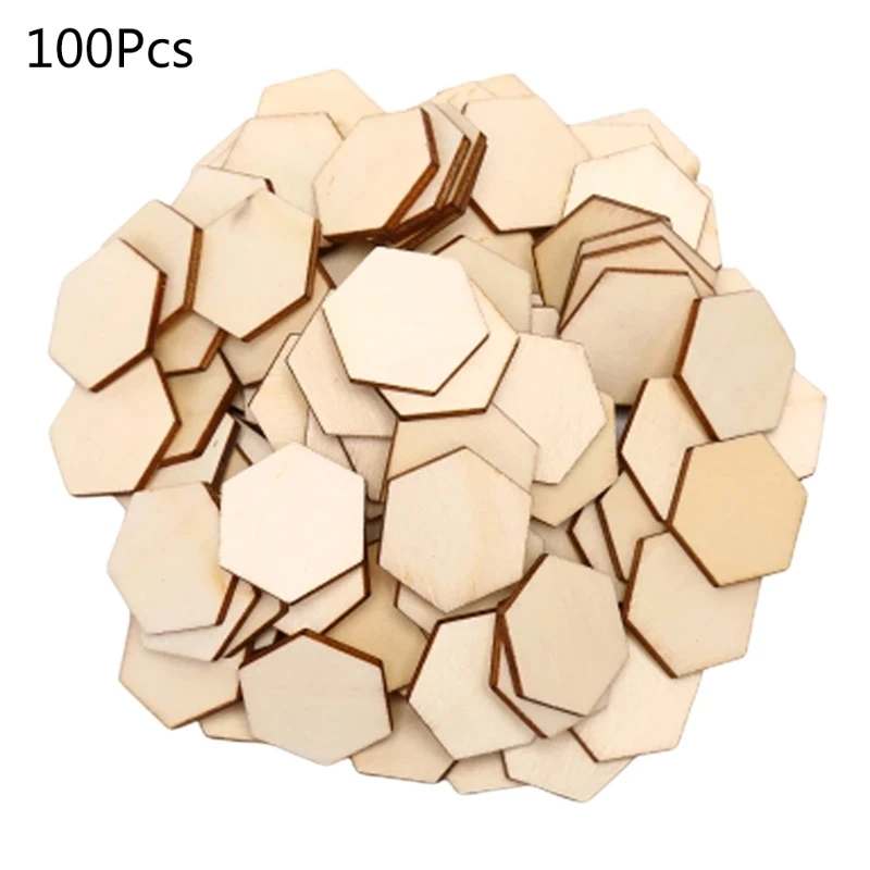 

100 Wooden Pieces Hexagon Wood Shape Beech Wood for DIY Arts Craft Project