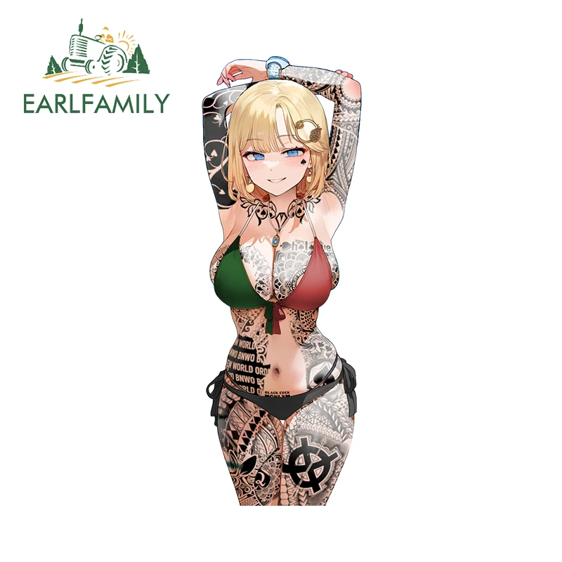 EARLFAMILY 13 см x 4 6 девичьи черные татуировки Waifu наклейки хентай купальник бикини