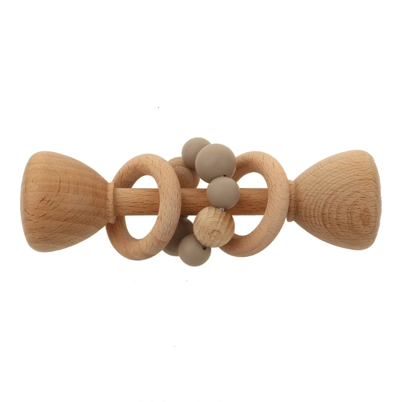 

1pc Baby Teether Wooden Music Rattle BPA Free Wooden Gym Ring Rodent Silicone Beads Newborn Educational Montessori Toys