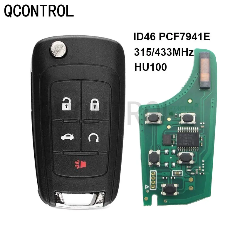 

QCONTROL 5 Button Flip Remote Key 315Mhz 433Mhz ID46 Chip Uncut Blade for Chevrolet Equinox Cruze Camaro Impala Malibu Sonic Vol