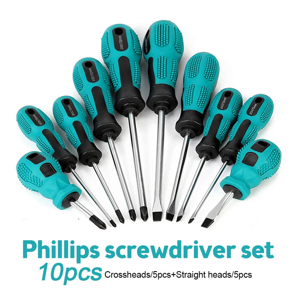 

10pcs Screwdriver Set Magnetic Slotted Phillips Screwdrivers with Non-slip Handle DIY Repair Combination Set Household Hand Tool