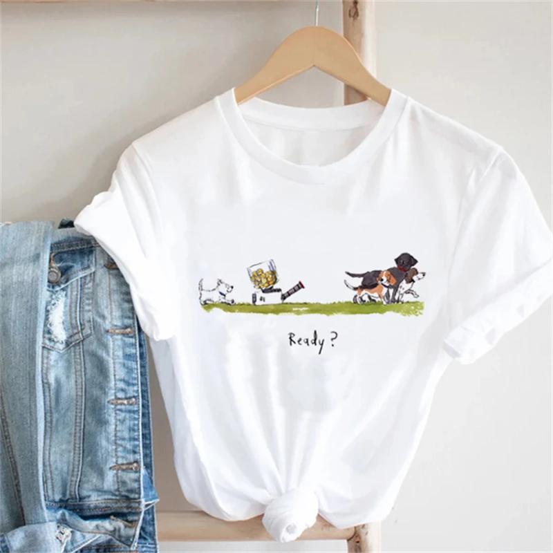 

Women's Christmas Merry T-shirt Fashion Winter Cartoon Fun Dog Print Fashion Casual Versatile Women's Short Sleeve Basic T-shirt