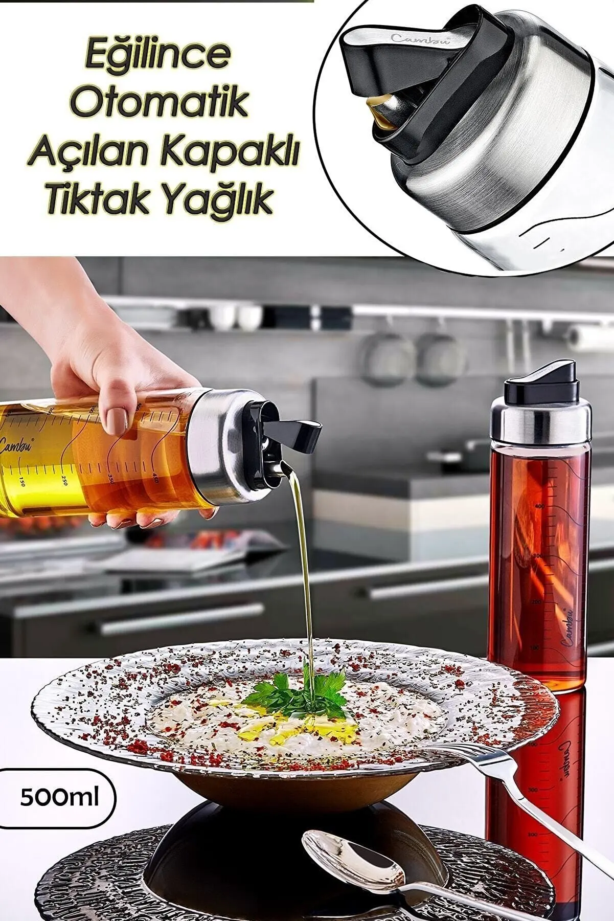 

Стеклянная бутылка для масла с бесдрайверной крышкой, 500 мл, кухонные аксессуары с автоматическим открытием, фотоподарок для дома 227147316