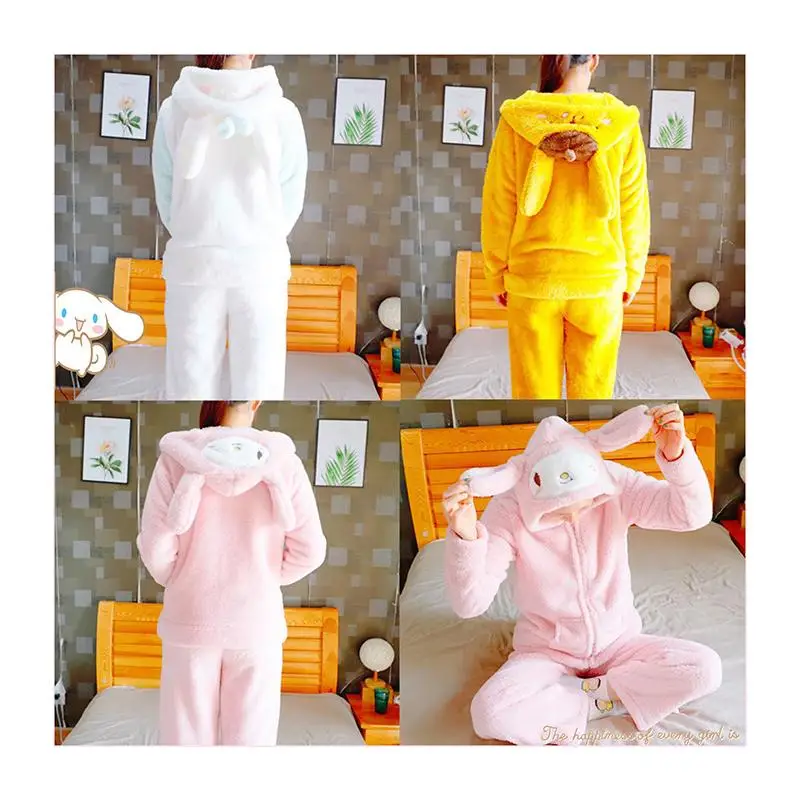 

Sanrios Cinnamoroll помпон Пурины кавайное аниме вокруг кораллового цвета флисовая Пижама мягкая и удобная Милая мультяшная плюшевая домашняя одеж...