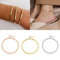 for women men minimalist stainless steel flat snake chain adjustable herringbone link bracelet snake chain bracelet