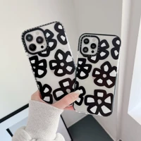 fashion black flowers lady girl phone cases for iphone 13 12 11 pro max xr xs max 8 x 7 se 2020 anti drop soft tpu cover gift