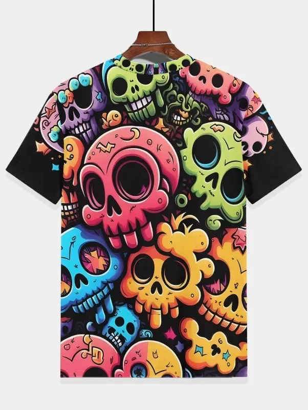 Детская Летняя Одежда Синяя Футболка С 3D Принтом Мультяшного Черепа Для