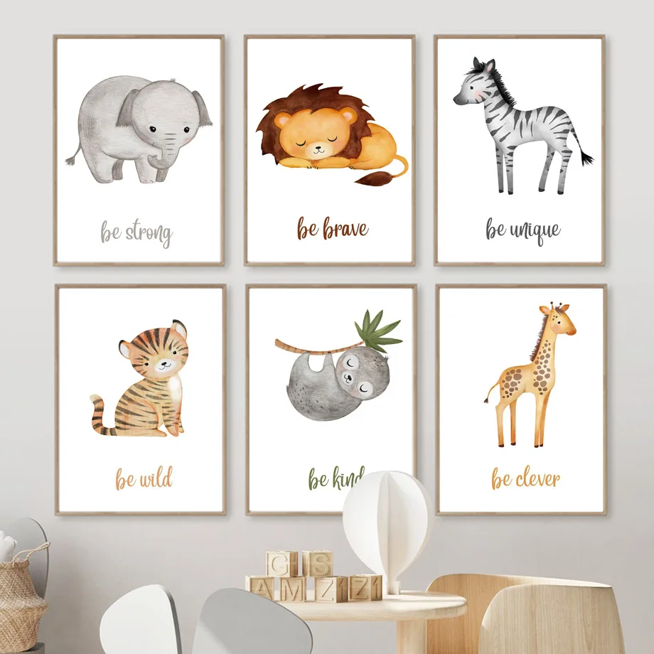 

Lion Elephant Giraffe Zebra Tiger Quotes Nursery Posters And Prints Wall Art Canvas Painting Wall Pictures Baby Kids Room Decor