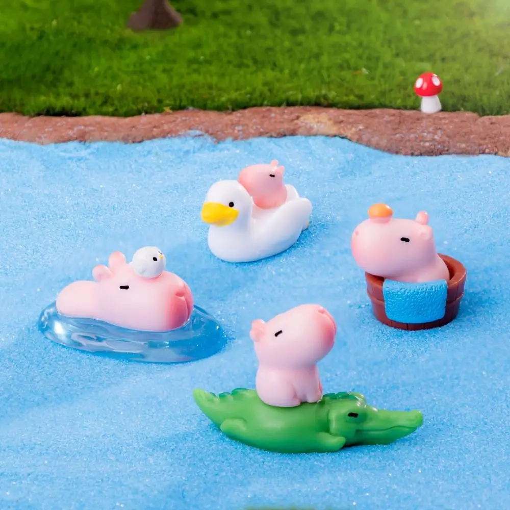 Смола мультяшная статуя капибары DIY розовые миниатюрные фигурки микро пейзажные