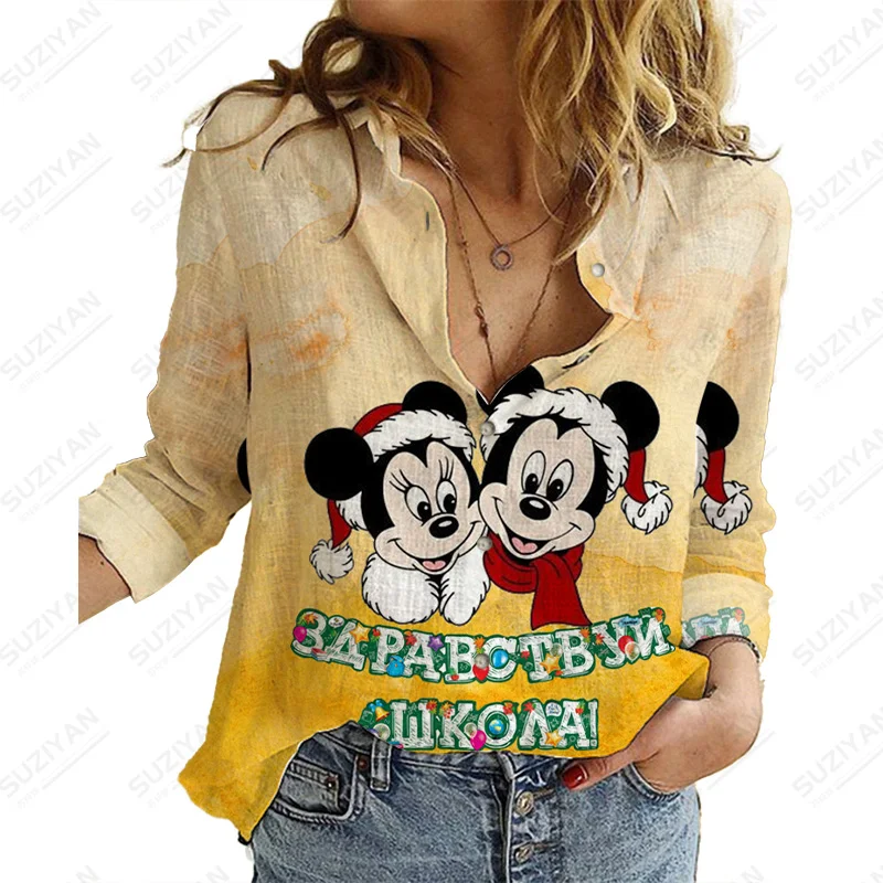 

Disney ChristmasBig Size Casual Woman Long Sleeve Casual Tops Camisa Women Blouse Long Sleeve Woman Loose Long Sleeve Shirt