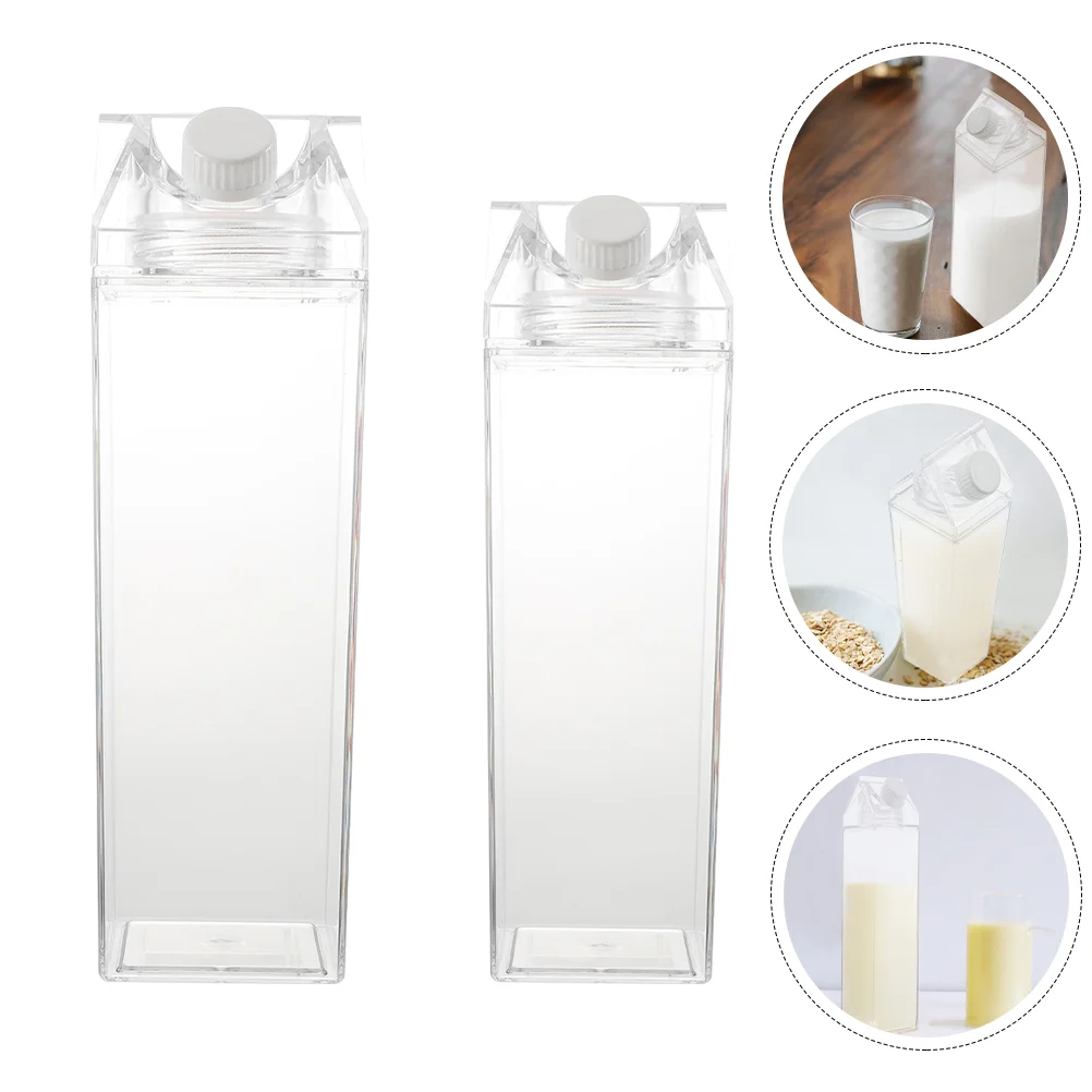 

2 Pcs Transparent Milk Bottle Slim Water Bottles Square Portable Cold Drinks Storage Light Weight Containers Juice Beverage