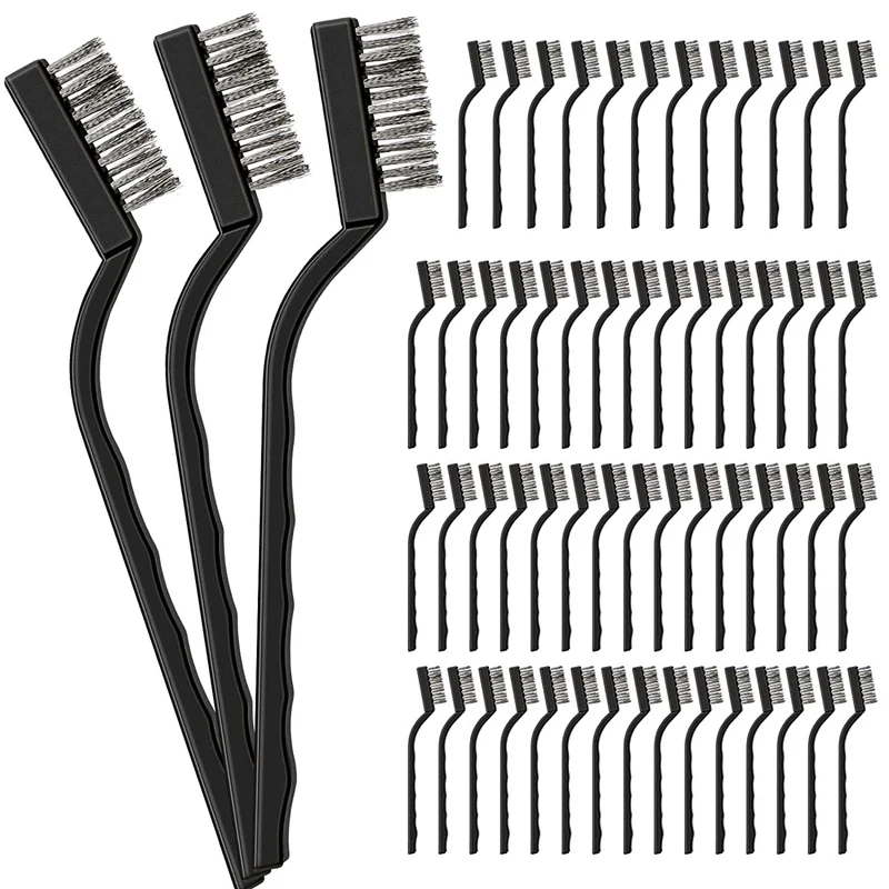 

60 Pieces Mini Wire Brush Stainless Steel Brush Small Brush For Cleaning Weld Slag And Rust Tools, Black, 6.7 Inch