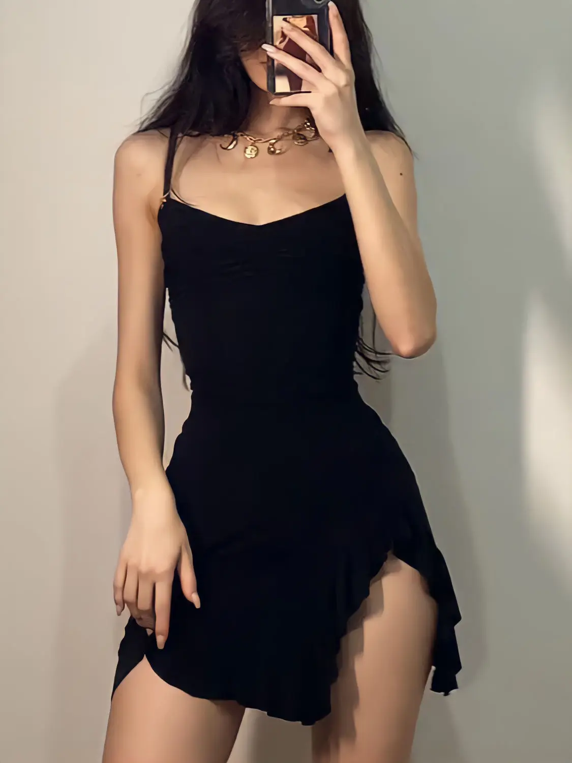 

Original American Retro Black Niche Floral Slit Dress