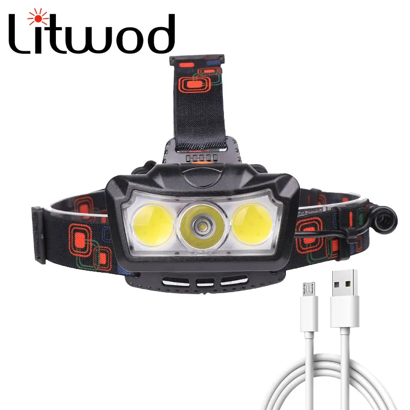 

Powerful Headlamp 4 Modes T6 Led Bulbs Waterproof Flashlight Torch Mini COB Light Rechargeable Battery Fishing Camping Lantern