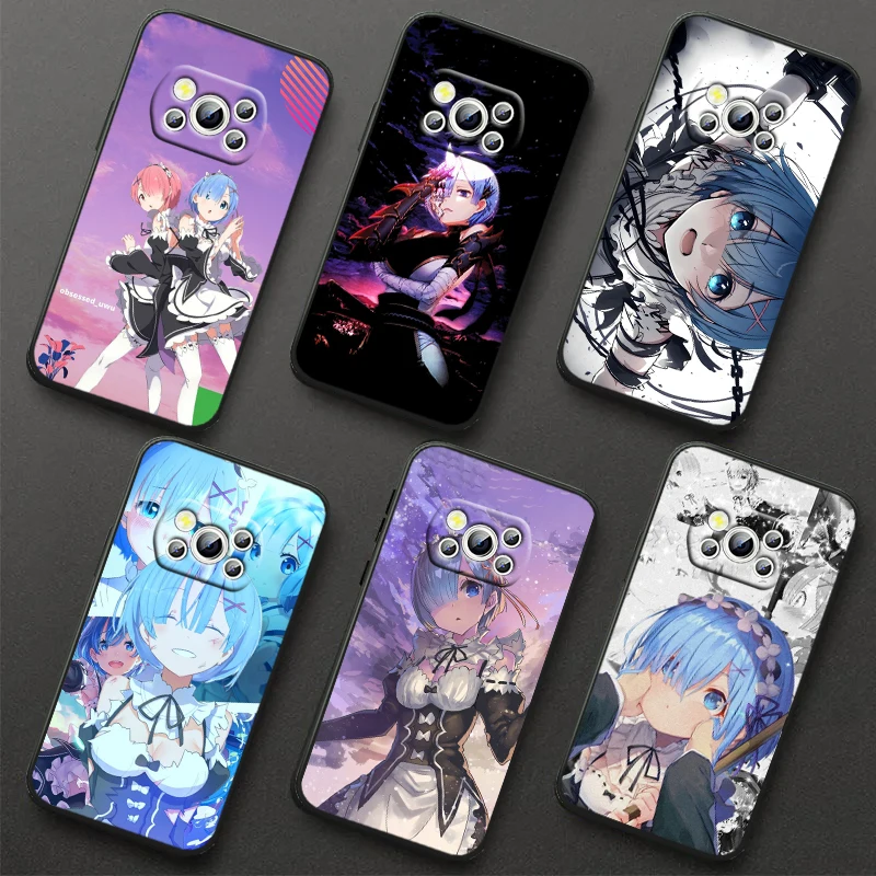 Аниме Rem Cute для POCO X6 M6 C55 C50 C40 C3 F5 F4 F3 M5 M4 4G 5G GT Pro силиконовая черная искусственная