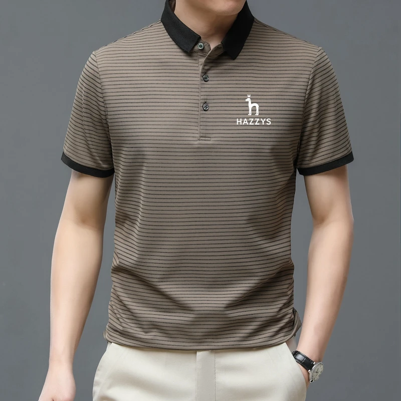 

Men's Polo T Shirt 2023 HAZZYS Summer Casual Short Sleeve Fashion Print Tops Men''s Stripe Wear Clothing Business Polo Shirts