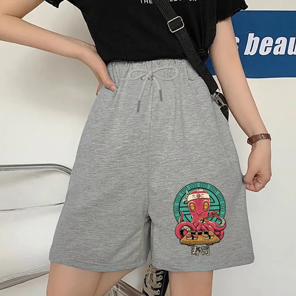 

Women Short Pants Ladies High-Waist Summer Shorts Cycling Shorts Cute Monste Print Streetwear Female Clothing Five-point Pant