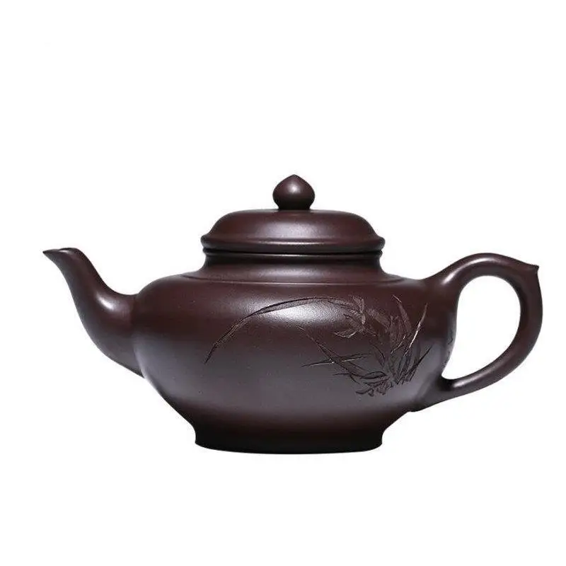 

220ml Yixing Handmade Purple Clay Teapots Famous Artists Hand-carved Tea Pot Raw Ore Purple Mud Kettle Chinese Zisha Tea Set