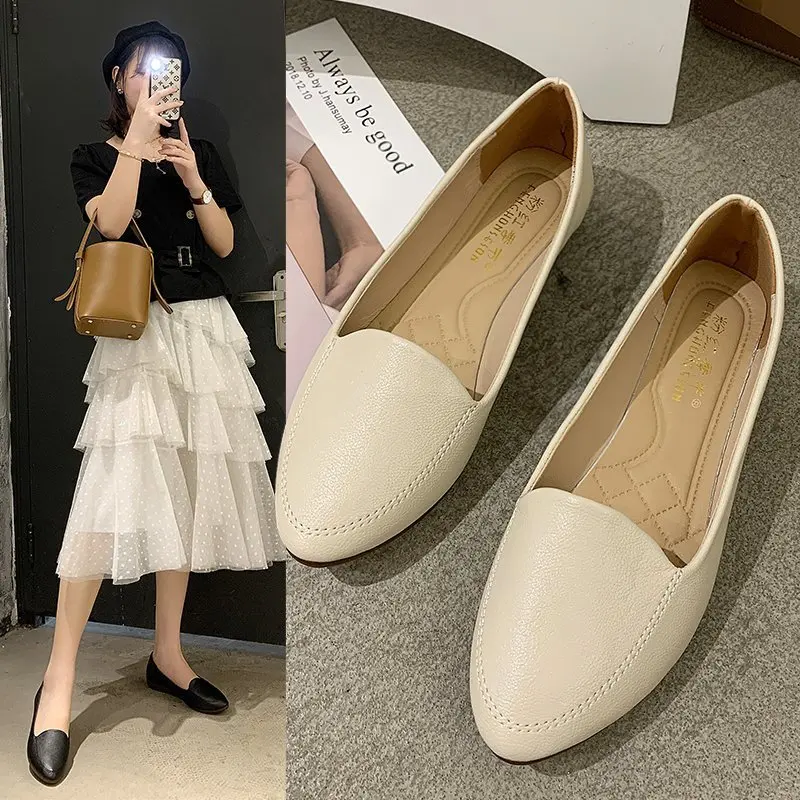 

Spring New Simple Pointed Toe Female Shoes Korean Fashion Street Breathable Lightweight Pregnant Women Comfortable Flat Shoes