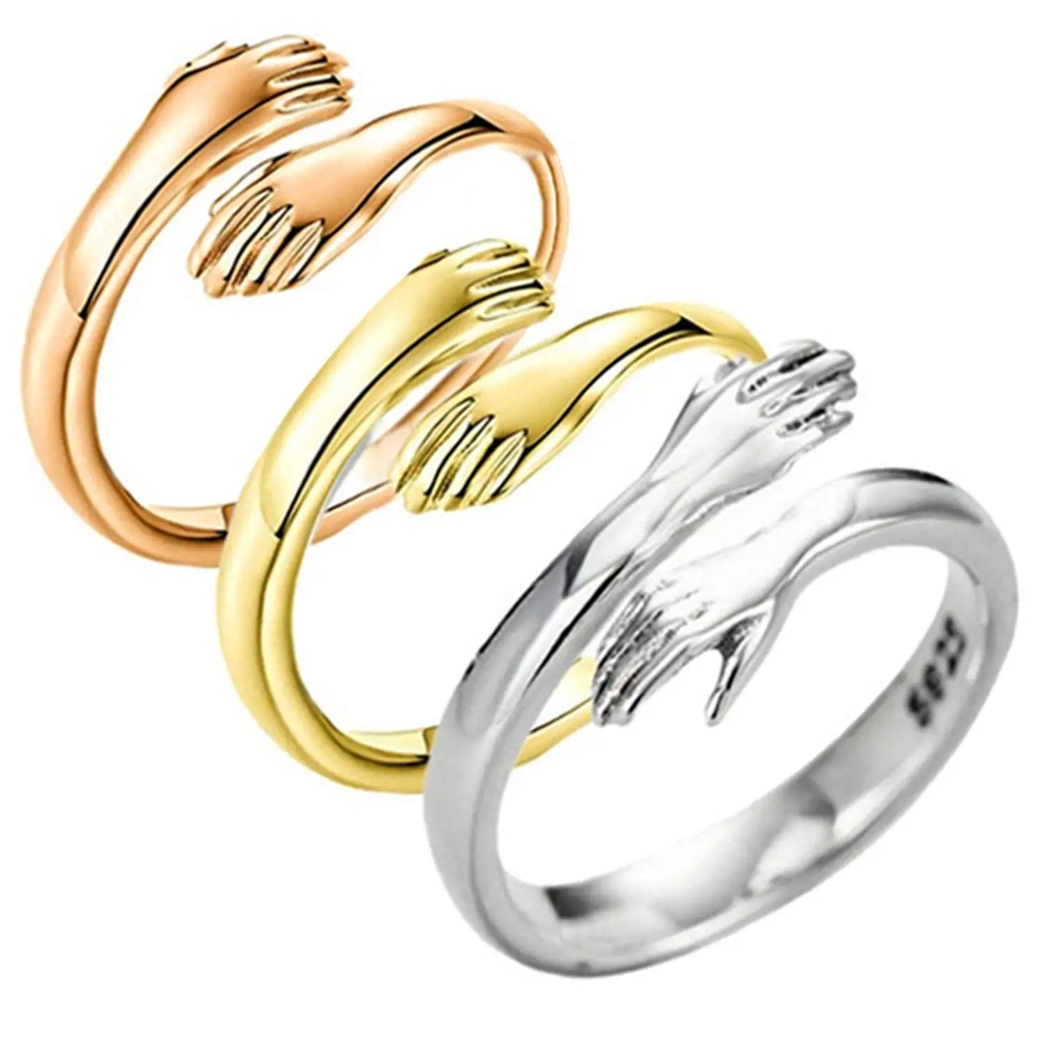 

Fashion Romantic Hug Hands Open Statement Rings Adjustable Couple Lover Engagement Bands Ring Jewelry for Women Party Gifts