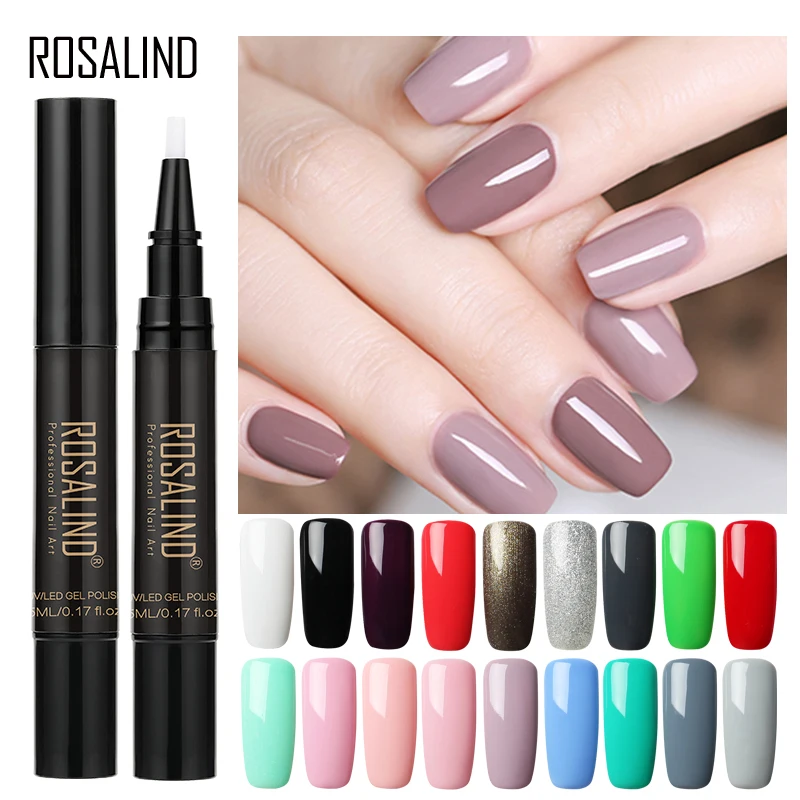 

ROSALIND Nail Gel Polish 5ML Semi Permanent Hybrid Nail Brush Pen Soak Off Top White Manicure Nail Art Gel Varnish