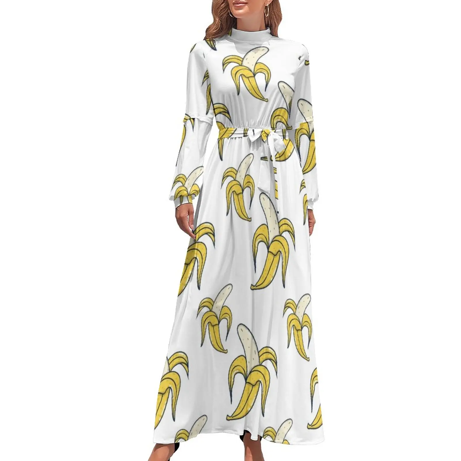 

Banana Dress Long Sleeve Food Simple Dresses Women Pattern Social Hot One-Piece Dress