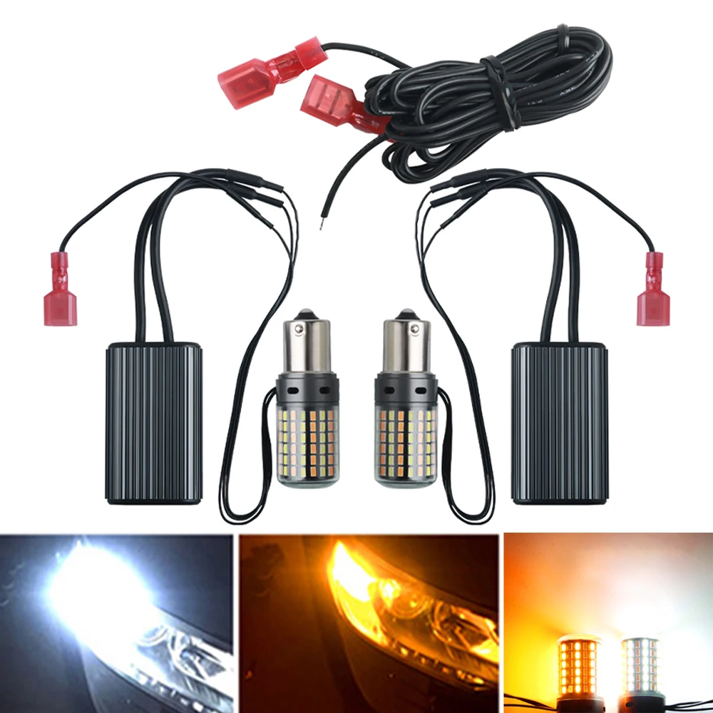 

2 IN 1 Kit Canbus No Error 1156 BAU15S PY21W BA15S P21W T20 7440 Dual Colors White Yellow 3000k 6000K LED DRL Turn Signal Light