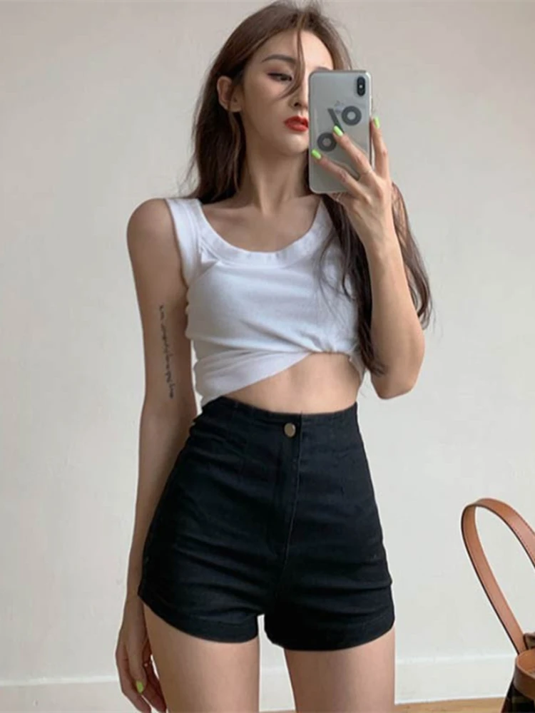 Шорты женские джинсовые с завышенной талией пикантная винтажная одежда модные