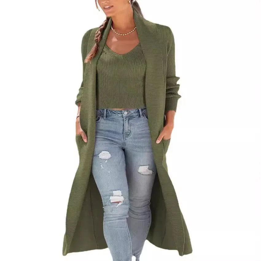 Осень/зима 2024 вязаный кардиган свитер комплект свободный крой шарф воротник