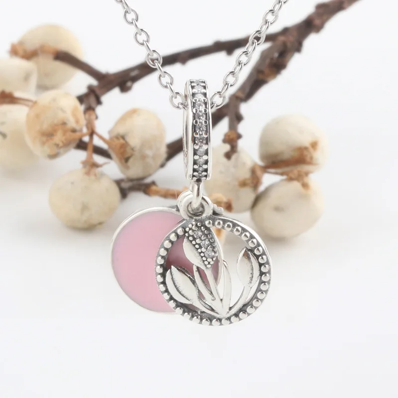 

S925 Sterling Silver Pink Pendant Fit Original Charms Necklace