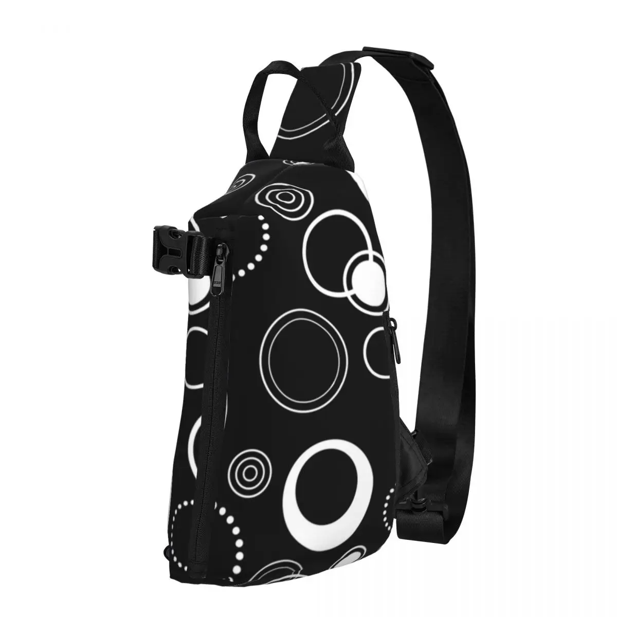 

Funny Circles Chest Bags Black and White Retro Circle Cycling Shoulder Bag Casual Graphic Small Bag Outdoor Style Sling Bags