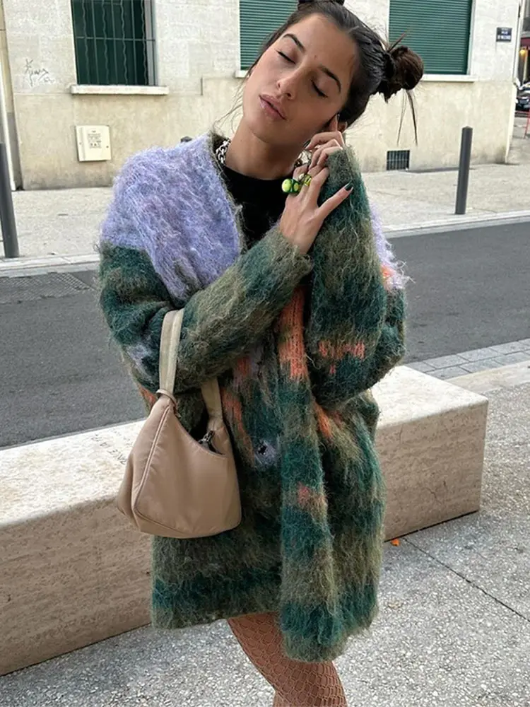 Женский мохеровый Свитер оверсайз повседневный однобортный трикотажный