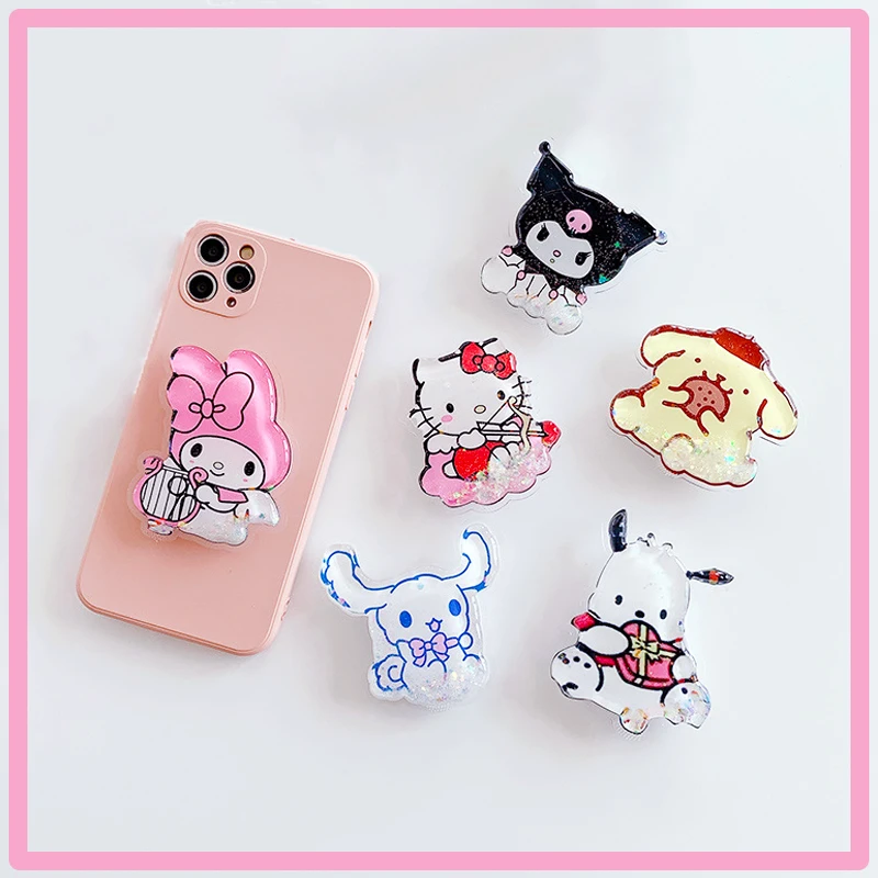 

New Quicksand Expanding Stand kuromi Sanrio Phone Bracket Kawaii melody Fold Mobile Holder flow Oil Bracket cute Gift for girl