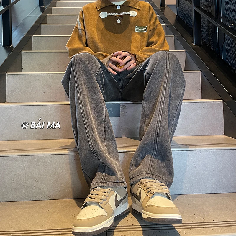 Winter Plush Thickened Jeans Men Warm Fashion Casual Straight Jeans Men Streetwear Hip Hop Loose Thick Denim Pants Mens Trousers