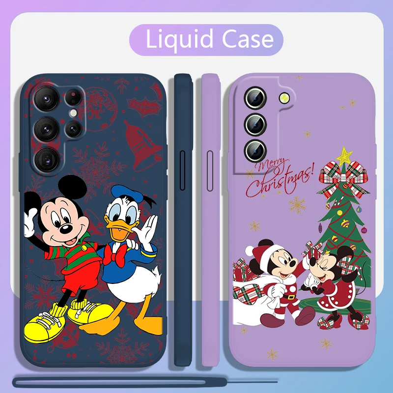 

Christmas Mickey Friend Phone Case For Samsung Galaxy S22 S21 S20 S10 S9 Ultra Plus Pro FE Liquid Rope Candy Color Shell Fundas