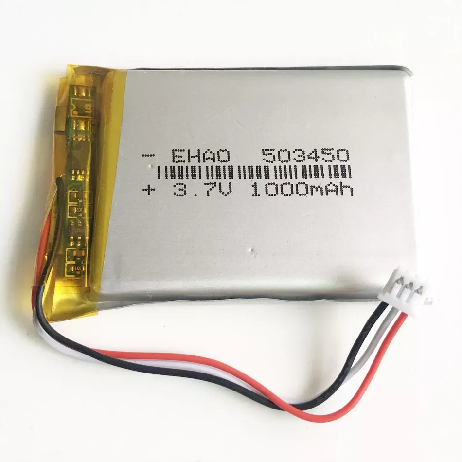 

3.7V 1000mAh 503450 + JST 1.25mm 3pin Plug Lithium Polymer LiPo Rechargeable Battery For MP3 DVD PAD Camera Recorder Speaker